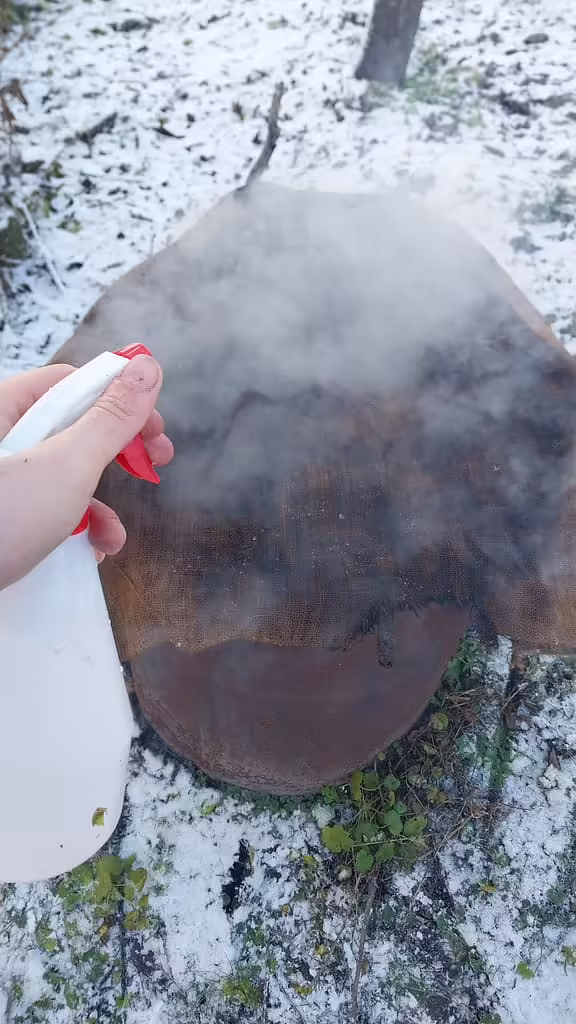 не забуваємо обприскувати мішковину водою
