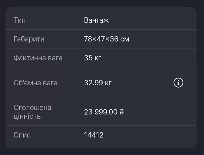 опис посилки